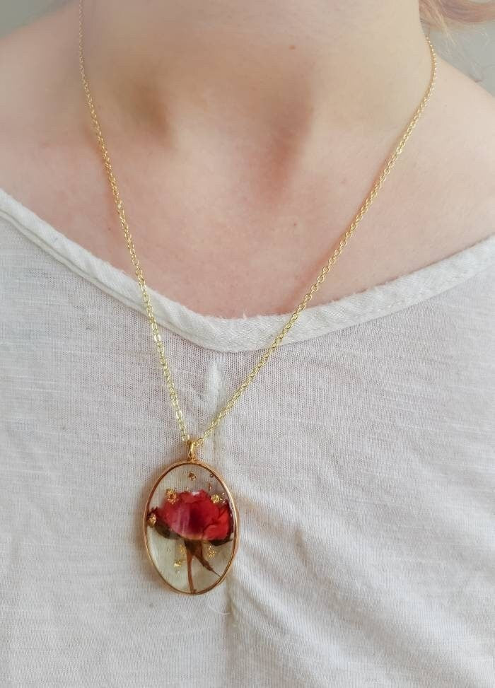 Rose Necklace REAL flower jewelry Ethereal Spark